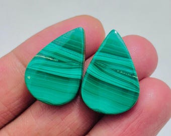 Natural Malachite Pair Cabochon – Green Banded Teardrop Matching Jodi Gemstone for Earrings Jewelry Making