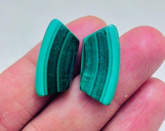 Natural Malachite Pair Cabochon – Green Banded Teardrop Matching Jodi Gemstone for Earrings Jewelry Making