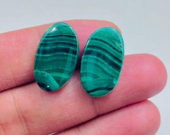 Natural Malachite Pair Cabochon – Green Banded Teardrop Matching Jodi Gemstone for Earrings Jewelry Making