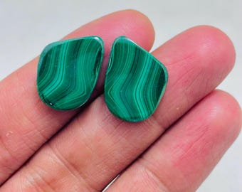 Natural Malachite Pair Cabochon – Green Banded Teardrop Matching Jodi Gemstone for Earrings Jewelry Making