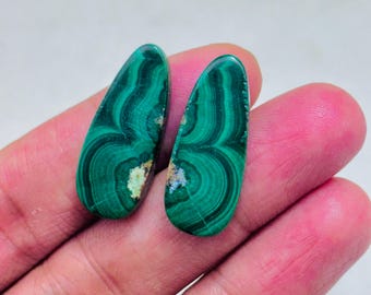 Natural Malachite Pair Cabochon – Green Banded Teardrop Matching Jodi Gemstone for Earrings Jewelry Making