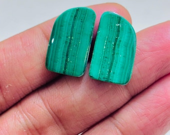Natural Malachite Pair Cabochon – Green Banded Teardrop Matching Jodi Gemstone for Earrings Jewelry Making