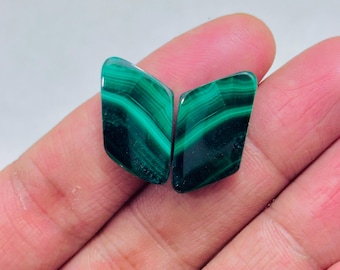 Natural Malachite Pair Cabochon – Green Banded Teardrop Matching Jodi Gemstone for Earrings Jewelry Making