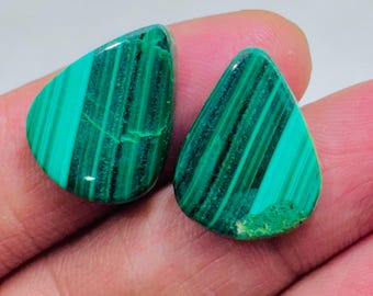 Natural Malachite Pair Cabochon – Green Banded Teardrop Matching Jodi Gemstone for Earrings Jewelry Making