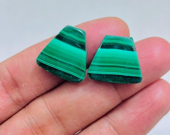 Natural Malachite Pair Cabochon – Green Banded Teardrop Matching Jodi Gemstone for Earrings Jewelry Making