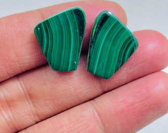 Natural Malachite Pair Cabochon – Green Banded Teardrop Matching Jodi Gemstone for Earrings Jewelry Making