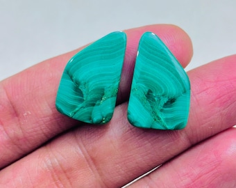 Natural Malachite Pair Cabochon – Green Banded Teardrop Matching Jodi Gemstone for Earrings Jewelry Making