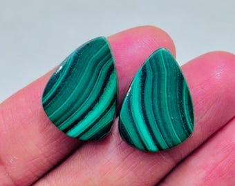Natural Malachite Pair Cabochon – Green Banded Teardrop Matching Jodi Gemstone for Earrings Jewelry Making