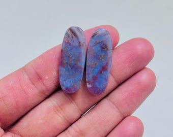 Natural Moss Agate Cabochon Pair – Milky Blue Dendritic Pattern Gemstone, Matching Set for Jewelry Making, Unique Designer Stone