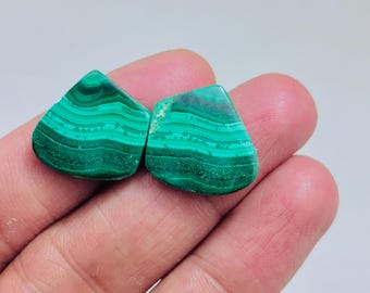 Natural Malachite Pair Cabochon – Green Banded Teardrop Matching Jodi Gemstone for Earrings Jewelry Making