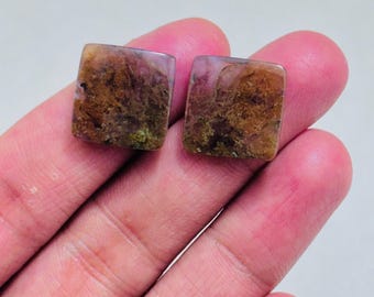 Natural Moss Agate Cabochon Pair – Milky Blue Dendritic Pattern Gemstone, Matching Set for Jewelry Making, Unique Designer Stone