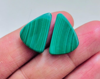 Natural Malachite Pair Cabochon – Green Banded Teardrop Matching Jodi Gemstone for Earrings Jewelry Making