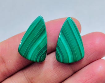 Natural Malachite Pair Cabochon – Green Banded Teardrop Matching Jodi Gemstone for Earrings Jewelry Making