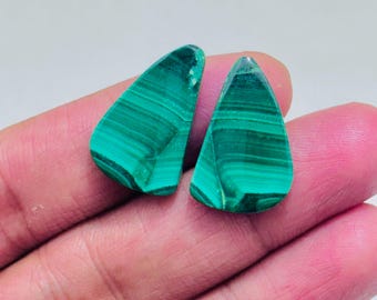 Natural Malachite Pair Cabochon – Green Banded Teardrop Matching Jodi Gemstone for Earrings Jewelry Making