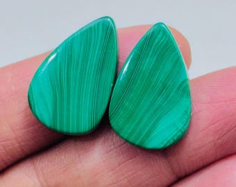 Natural Malachite Pair Cabochon – Green Banded Teardrop Matching Jodi Gemstone for Earrings Jewelry Making