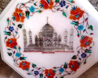 タージ・マハル大理石象嵌プレート｜八角形の白い大理石のホーム