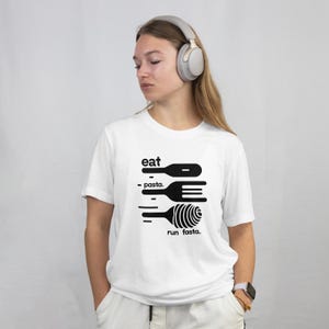Eat Pasta Run Fasta Shirt - Funny Runner Quote - Minimalist Running T-Shirt - Pasta Lover Gift - Marathon Jogging Humor Tee