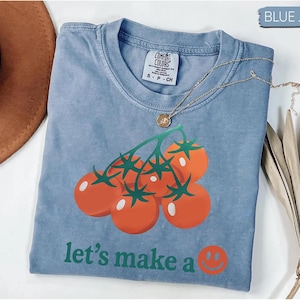 Lassen Sie uns ein Tomaten-Shirt machen, glückliches Tomaten-T-Shirt, niedliches Feinschmecker-T-Shirt, lustiges grafisches Hemd für Gartenliebhaber, Bauernmarkt-Hemd, niedliches Feinschmecker