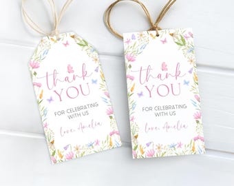 Wildflower 1st Birthday Thank You Tag | Floral Birthday Favor Tag | Pink Wildflower Birthday Decor | Girl Flower Birthday Gift Tag | BR17