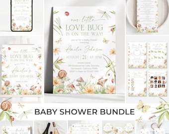 Love Bug-babyshowerbundel | Set met insectenbabyshower | Babyshower babyshower Little Love Bug | Floral Bugs Shower Game-pakket | SB13