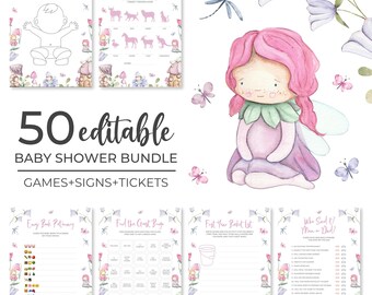 Editable Fairy Baby Shower Game Bundle | Floral Fairy Garden Baby Shower Game Set | Magical Fairy Shower Games | Girl Fairy Game Pack | SB3