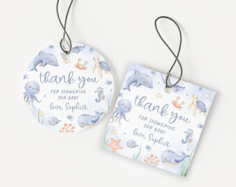 Under The Sea Baby Shower Favor Tag | Ocean Animals Baby Shower Thank You Tag | Blue Nautical Gift Tag | Sea Creatures Shower Decor | SB15
