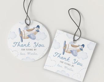 Blue Airplane 1st Birthday Favor Tag | Plane Birthday Thank You Tag | Time Flies Birthday Gift Tag | Boy First Flight Birthday Decor | BR1