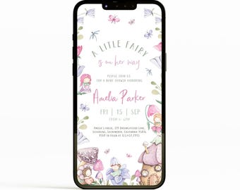 Editable Fairy Baby Shower Phone Invitation | Magical Fairy Baby Shower Electronic Invite | Floral Fairy Garden Baby Shower Evite | SB3