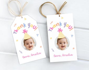 Fun To Be One Birthday Thank You Tag | Colorful 1st Birthday Favor Tag | Custom Photo Birthday Party Decor | Girl Birthday Gift Tag | BR21