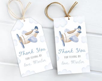 Blue Airplane 1st Birthday Thank You Tag | Plane Birthday Favor Tag | Time Flies Birthday Decor | Boy First Flight Birthday Gift Tag | BR1