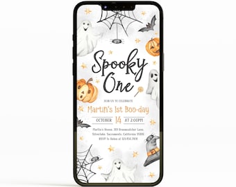 Spooky One 1st Birthday Evite | Halloween Birthday Phone Invitation | Cute Ghost Birthday Party Invite | Spooktacular Birthday Evite | BR4