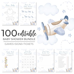 Airplane Baby Shower Games Bundle | Vintage Plane Baby Shower Games Set | Travel Baby Shower Activities Pack | Aviation Shower Games | SB1