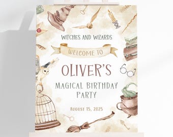 Editable Wizard 1st Birthday Welcome Sign | Chosen One Birthday Welcome Poster | Magical Birthday Party Decor | Witches Birthday Board | BR2