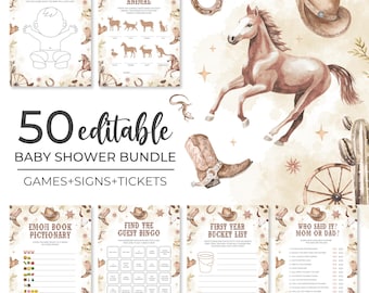 A Little Cowboy Baby Shower Game Bundle | Western Rodeo Baby Shower Game Set | Wild West Baby Shower Game Pack | Cowboy Shower Games | SB6