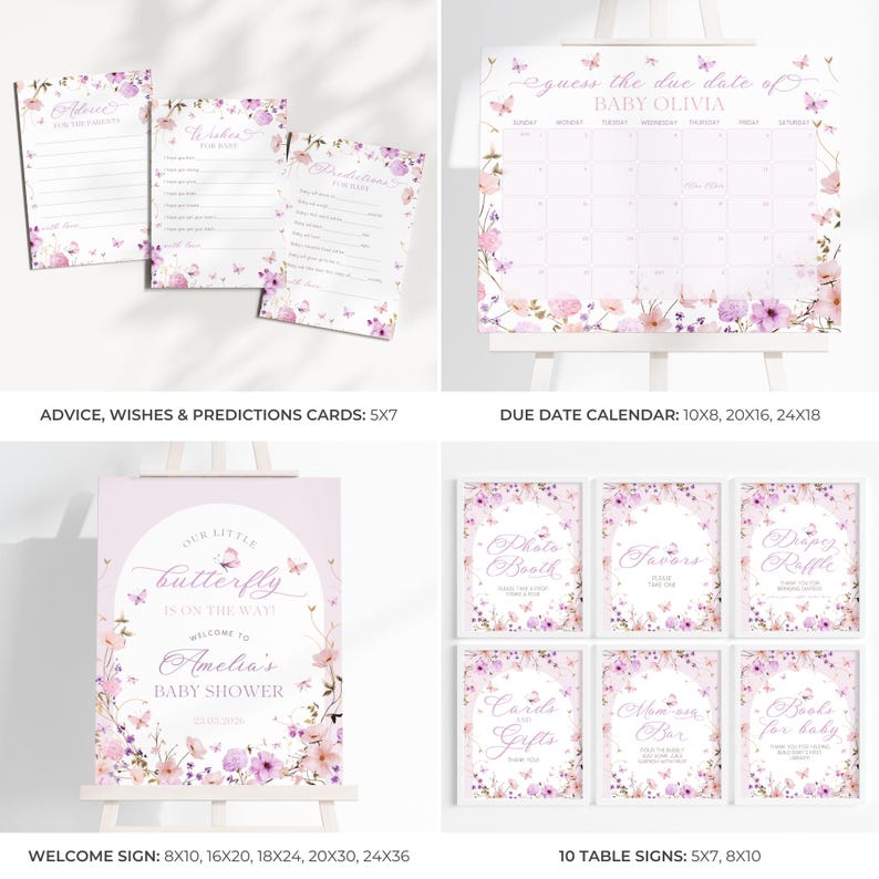 Butterfly Baby Shower Bundle | Floral Baby Shower Invitation Set | Pink ...