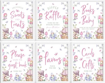 Fairy Baby Shower Table Sign Bundle | Magical Fairy Baby Shower Table Sign Set | Floral Fairy Garden Shower Decor | Editable Template | SB3