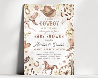 Cowboy Baby Shower Invitation | A Little Cowboy Baby Shower Invite | Western Rodeo Baby Shower Invite | Wild West Baby Shower Invite | SB6