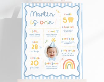 Fun To Be One 1st Birthday Milestone Sign | Colorful Birthday Milestone Poster | Custom Photo Birthday Decor | Boy Milestone Board | BR19