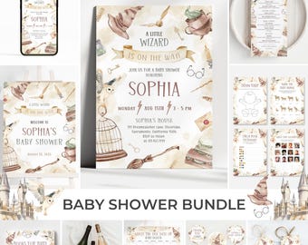 Wizard Baby Shower Bundle | Magic School Baby Shower Invitation Set | Magical Baby Shower Party Decor | Wizard Baby Shower Games Pack | SB2