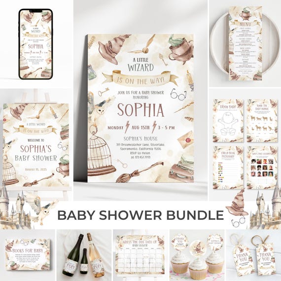 Wizard Baby Shower Bundle | Magic School Baby Shower Invitation Set | Magical Baby Shower Party Decor | Wizard Baby Shower Games Pack | SB2