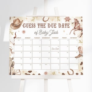 Cowboy Baby Shower Calendar Sign | Little Cowboy Baby Shower Due Date Calendar | Wild West Rodeo Baby Shower Decor | Editable Template | SB6