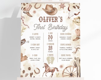 First Rodeo Birthday Milestone Sign | Cowboy Birthday Milestone Board | Western Boy 1st Birthday Decor | Wild West Milestone Poster | BR6