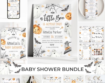 Ensemble d'invitations pour baby shower « Petit Fantôme » | Kit baby shower Halloween | Décorations pour baby shower fantôme | Jeu de baby shower effrayant | SB4