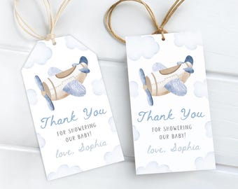 Airplane Baby Shower Thank You Tag | Vintage Plane Baby Shower Favor Tag | Travel Baby Shower Decor | Aviation Baby Shower Gift Tag | SB1