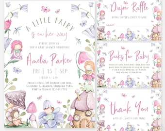 Editable Fairy Baby Shower Invitation Bundle | Magical Fairy Baby Shower Invite Package | Floral Fairy Garden Baby Shower Invite Set | SB3