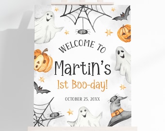 Spooky One 1st Birthday Welcome Sign | Halloween Birthday Welcome Poster | Spooktacular Birthday Decoration | Cute Ghost Welcome Board | BR4