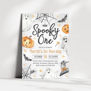 Spooky One 1st Birthday Invitation | Halloween Birthday Invitation | Spooktacular Birthday Invite | Cute Ghost Birthday Party Invite | BR4