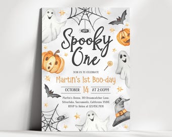 Spooky One 1st Birthday Invitation | Halloween Birthday Invitation | Spooktacular Birthday Invite | Cute Ghost Birthday Party Invite | BR4