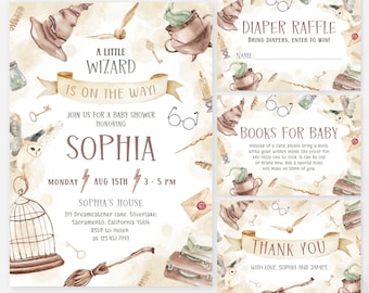 Wizard Baby Shower Invitation Bundle | Magic School Baby Shower Invite Set | Magical Baby Shower Invitation Pack | Editable Template | SB2