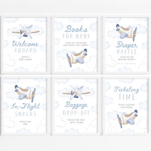 Airplane Baby Shower Table Sign Bundle | Vintage Plane Baby Shower Table Sign Set | Travel Baby Shower Decor | Aviation Shower Signs | SB1